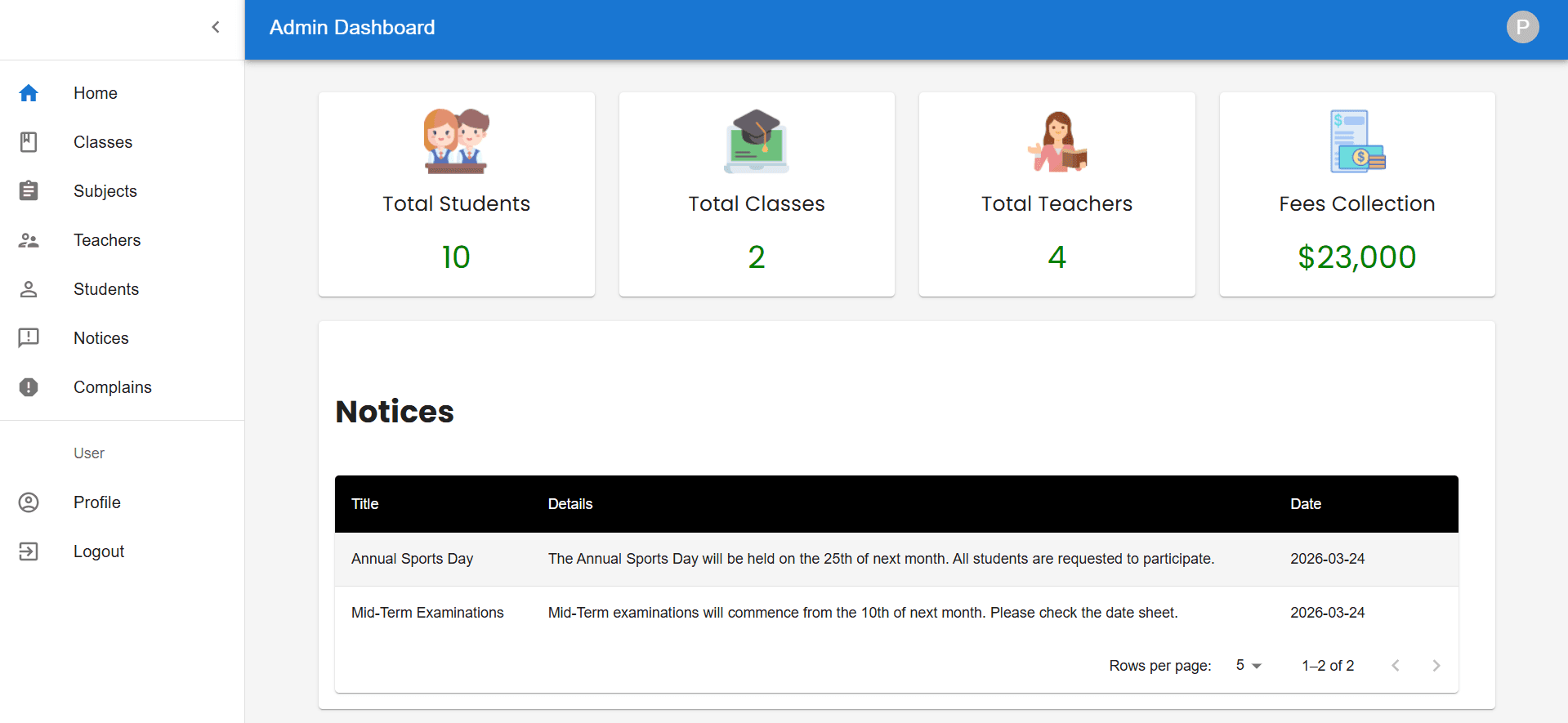 School Management System screenshot 2